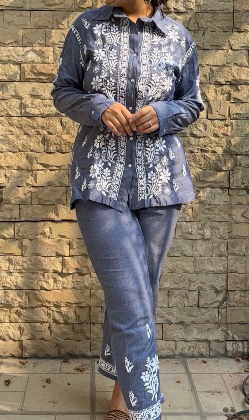 Denim cotton shirt co-ord set