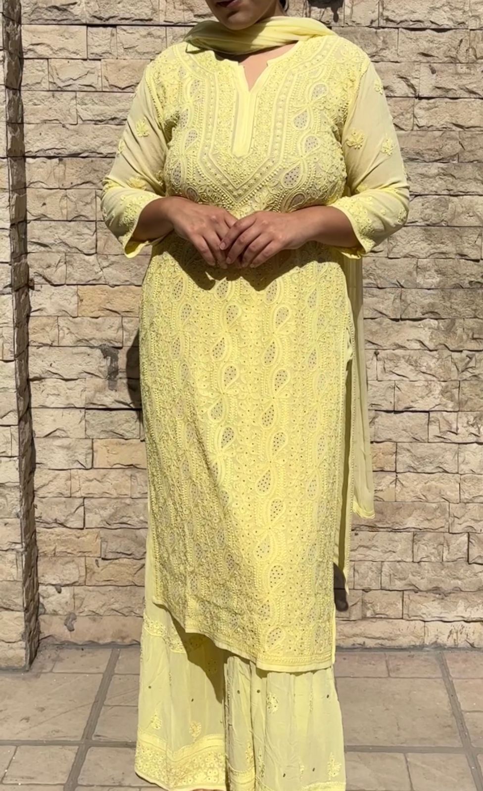 Georgette Garara Suit Set Avadh Chikan