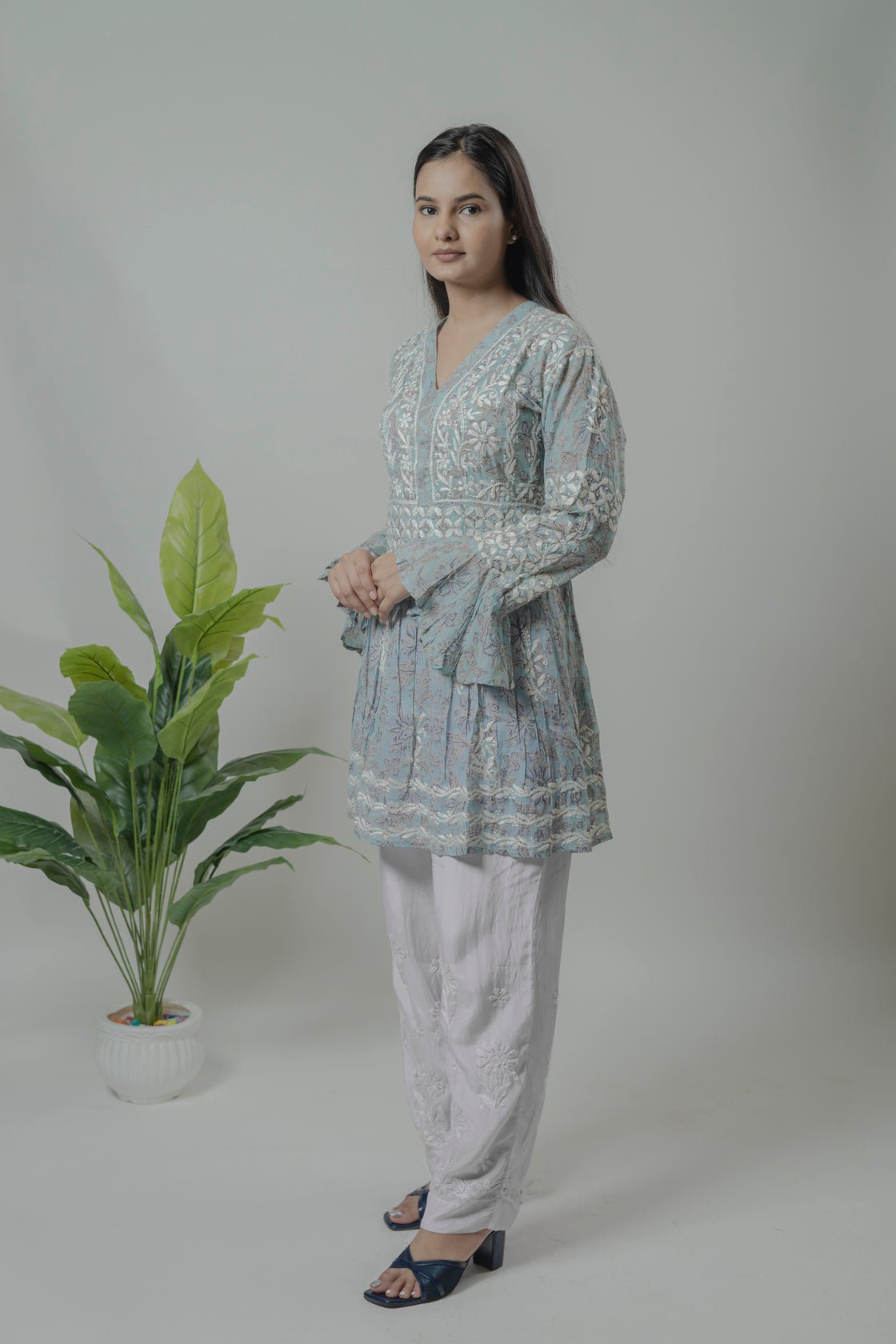 Grey Mul Mul cotton short kurti