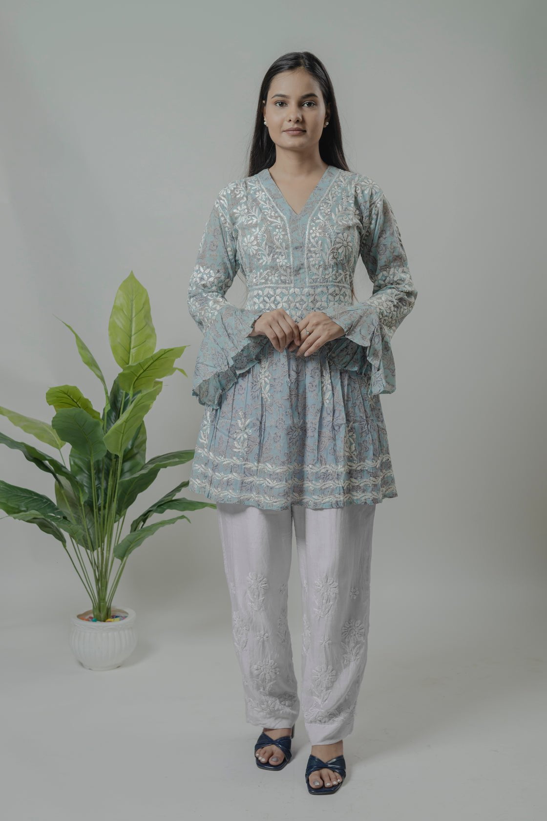 Grey Mul Mul cotton short kurti