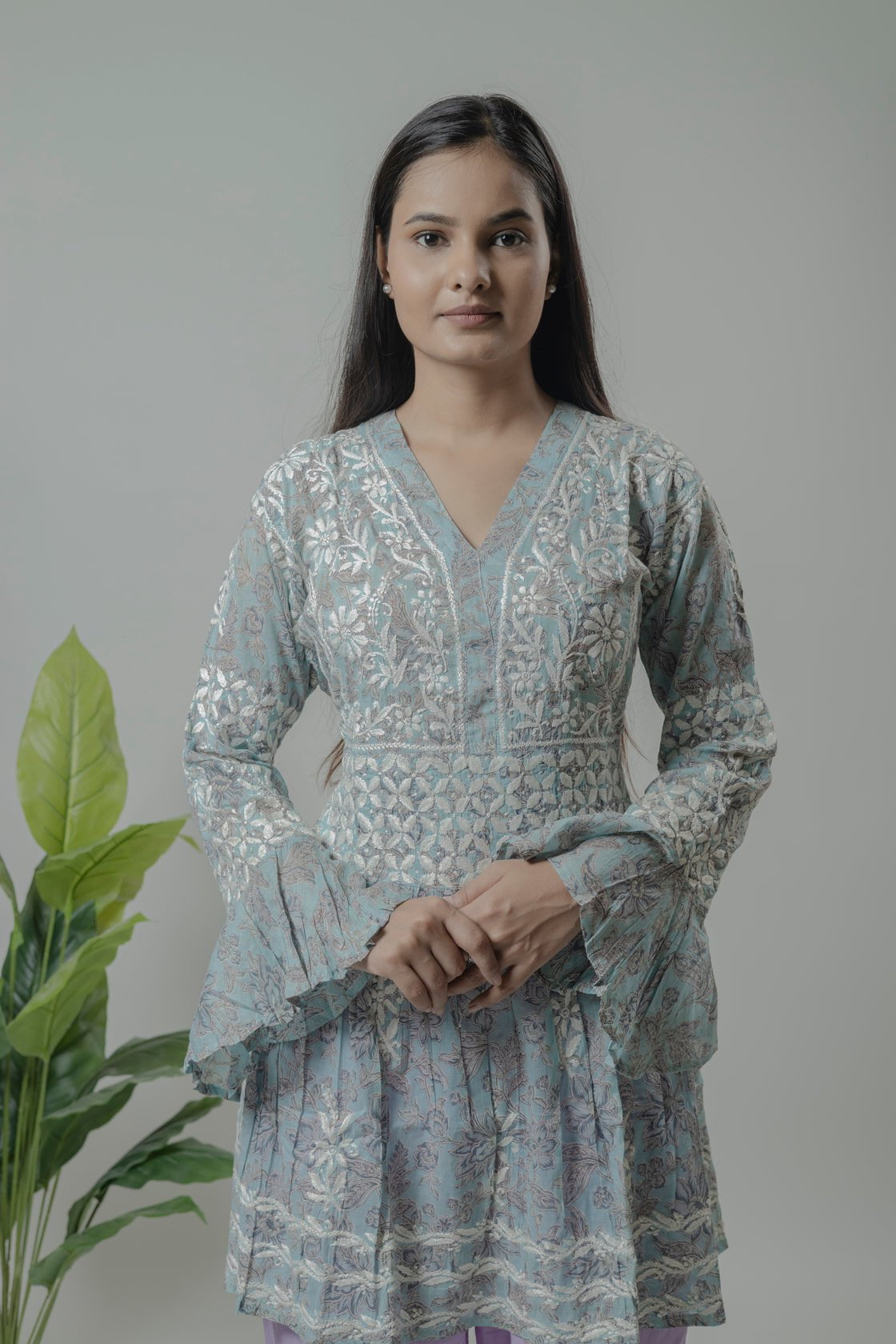 Grey Mul Mul cotton short kurti