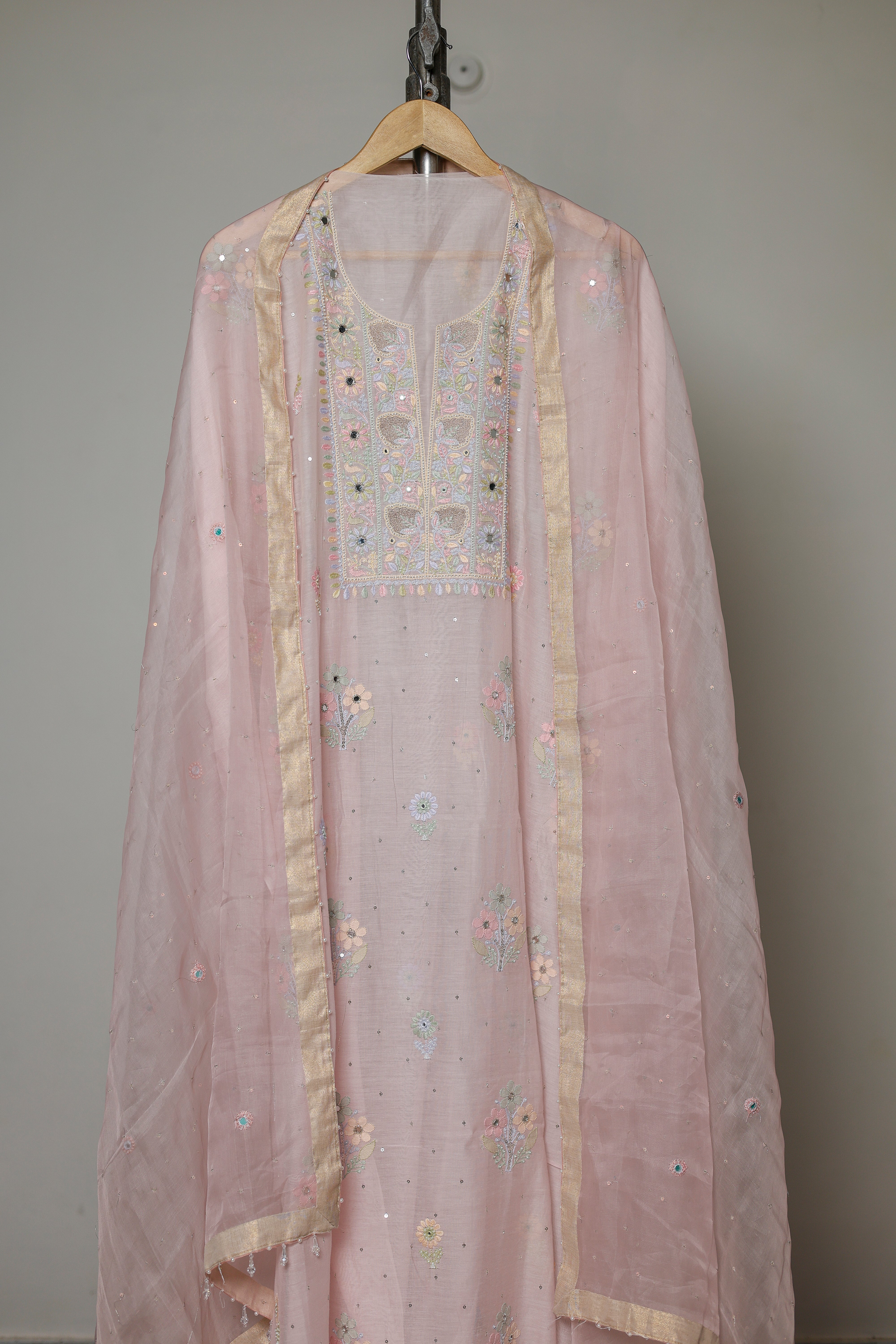 Mul Chanderi Kurta with pure organza Suit Set