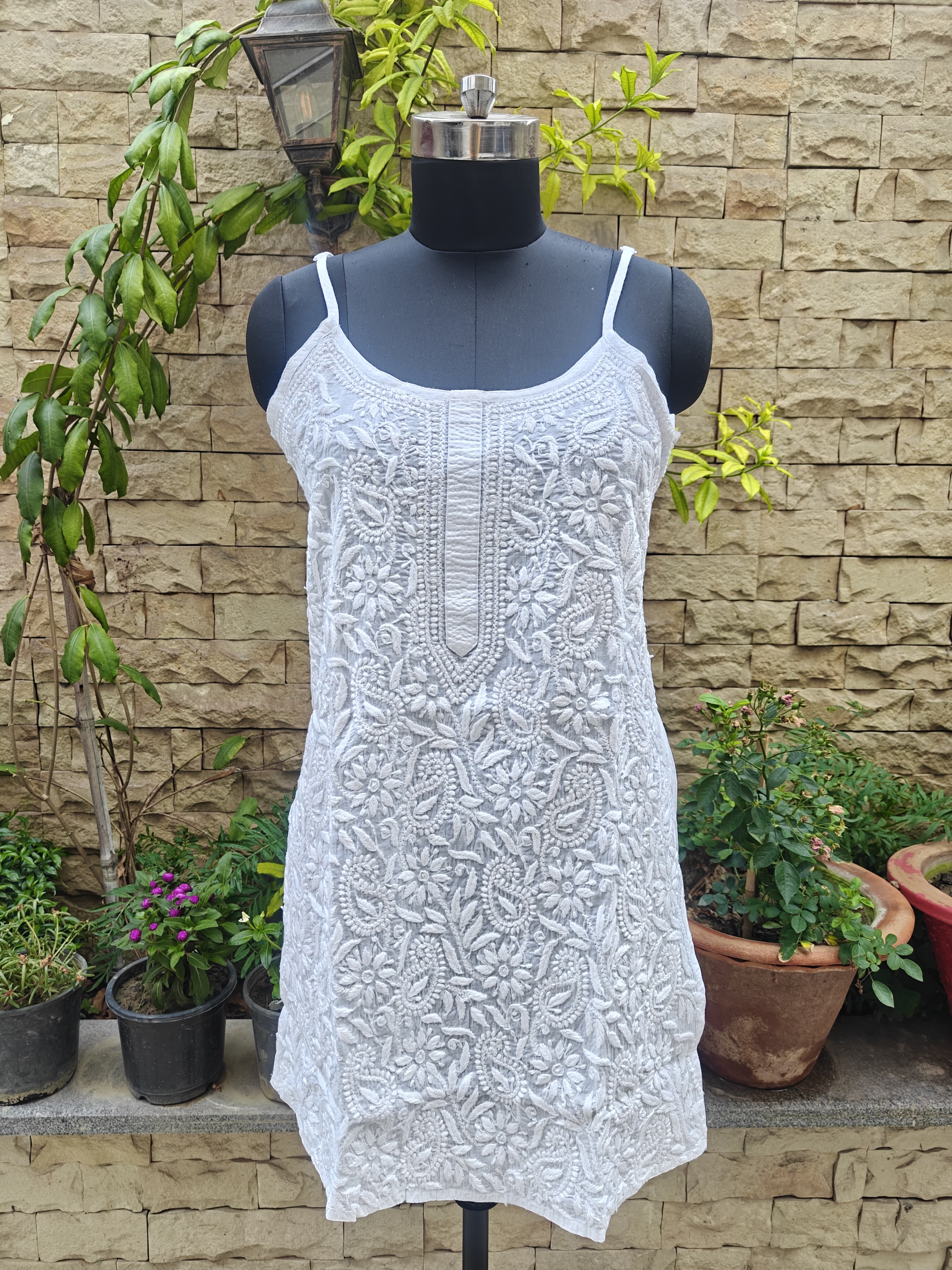 Mul Cotton Front Jaal Noodle Strap Top