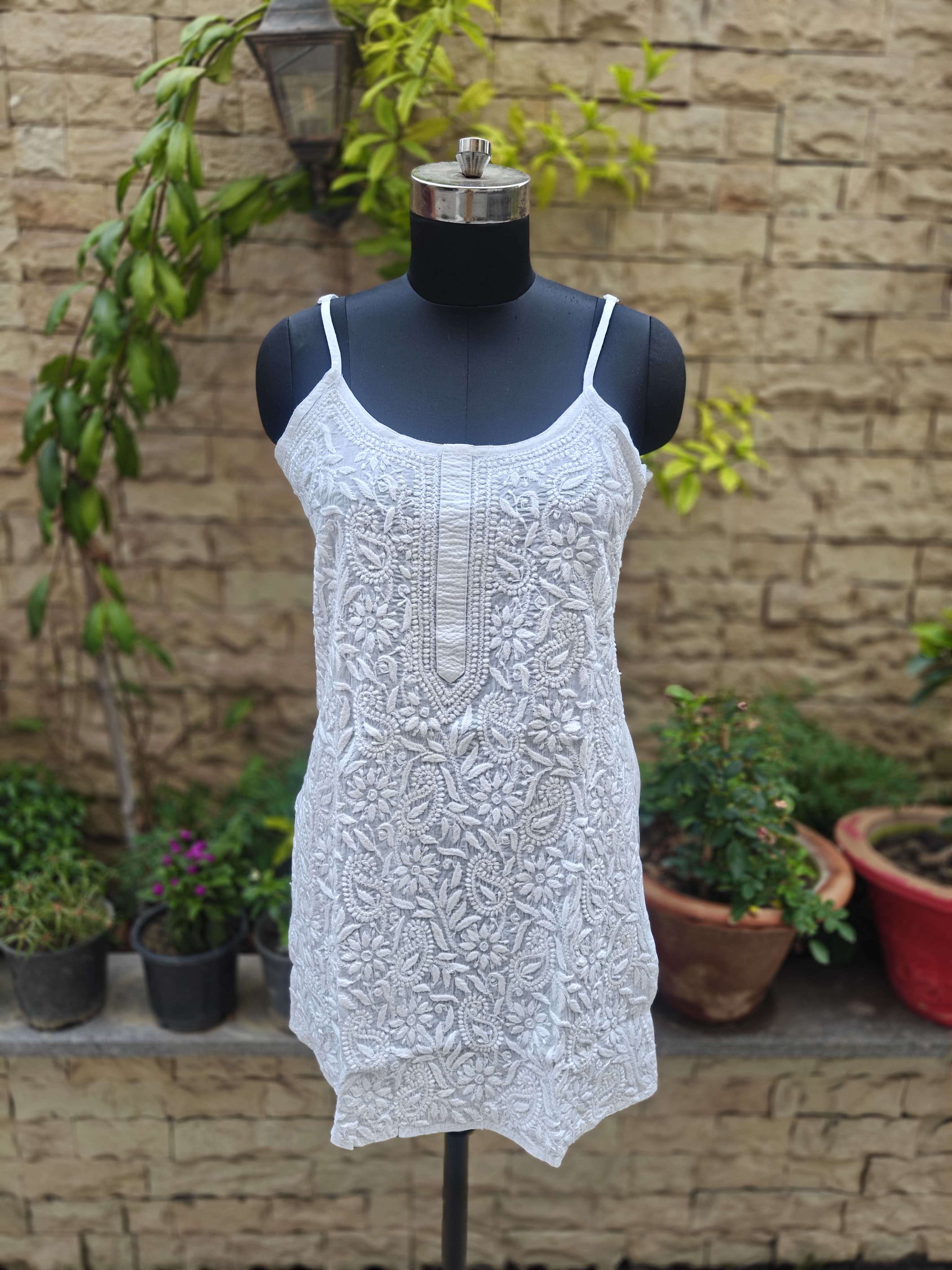 Mul Cotton Front Jaal Noodle Strap Top
