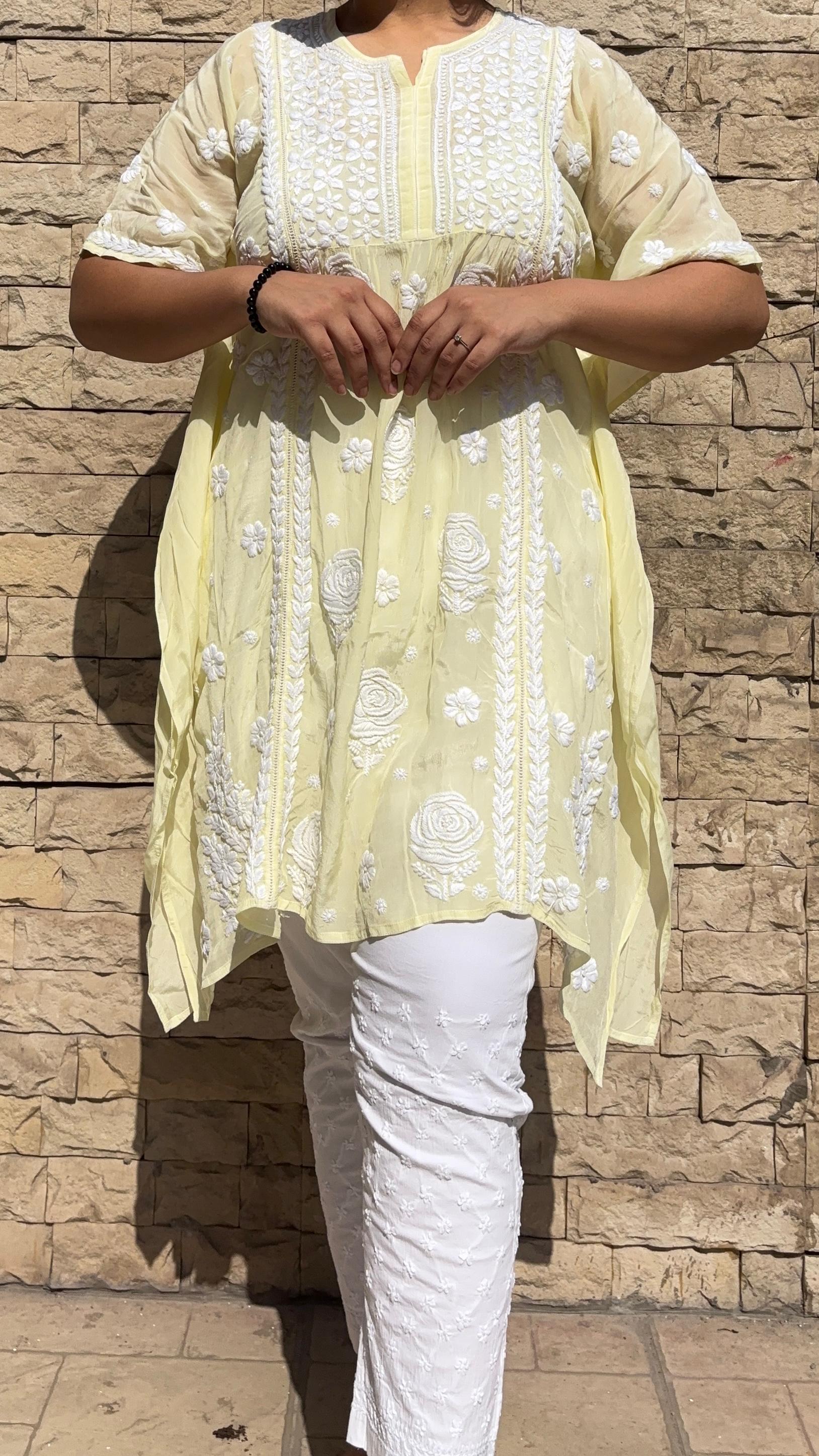 Muslin Silk Short Kaftan Avadh Chikan