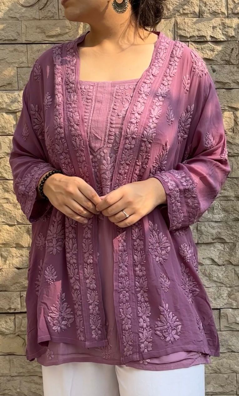 Noodle Strap Top and Shrug Set Avadh Chikan