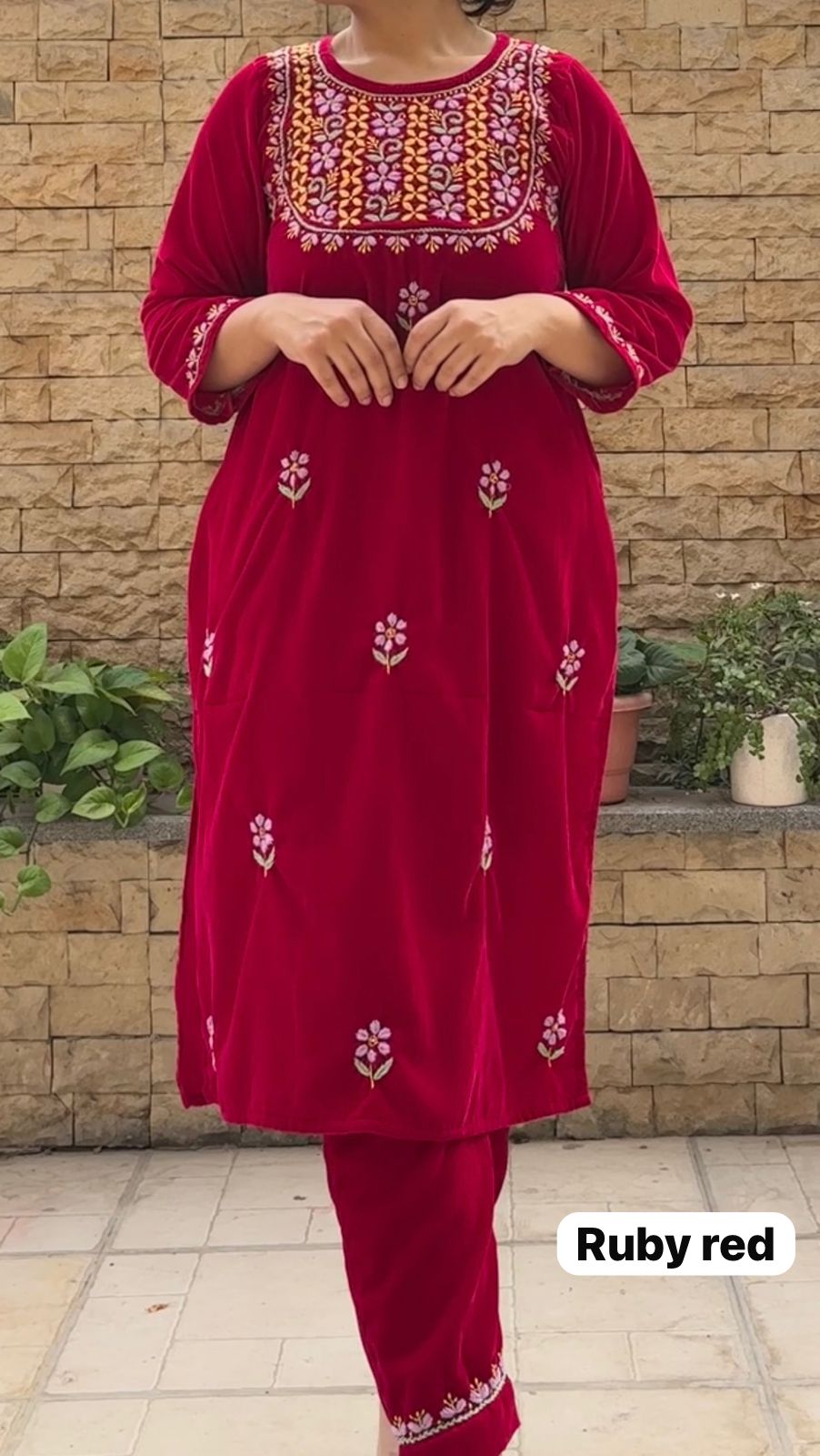 Pure Velvet Chikankari Co-ord Set
