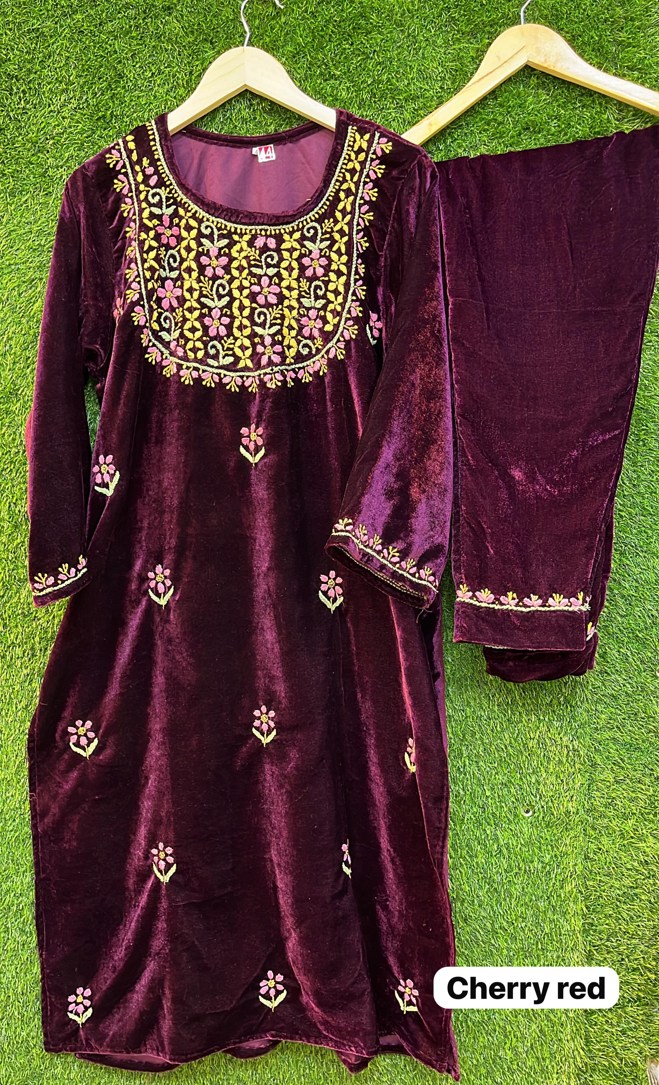 Pure Velvet Chikankari Co-ord Set