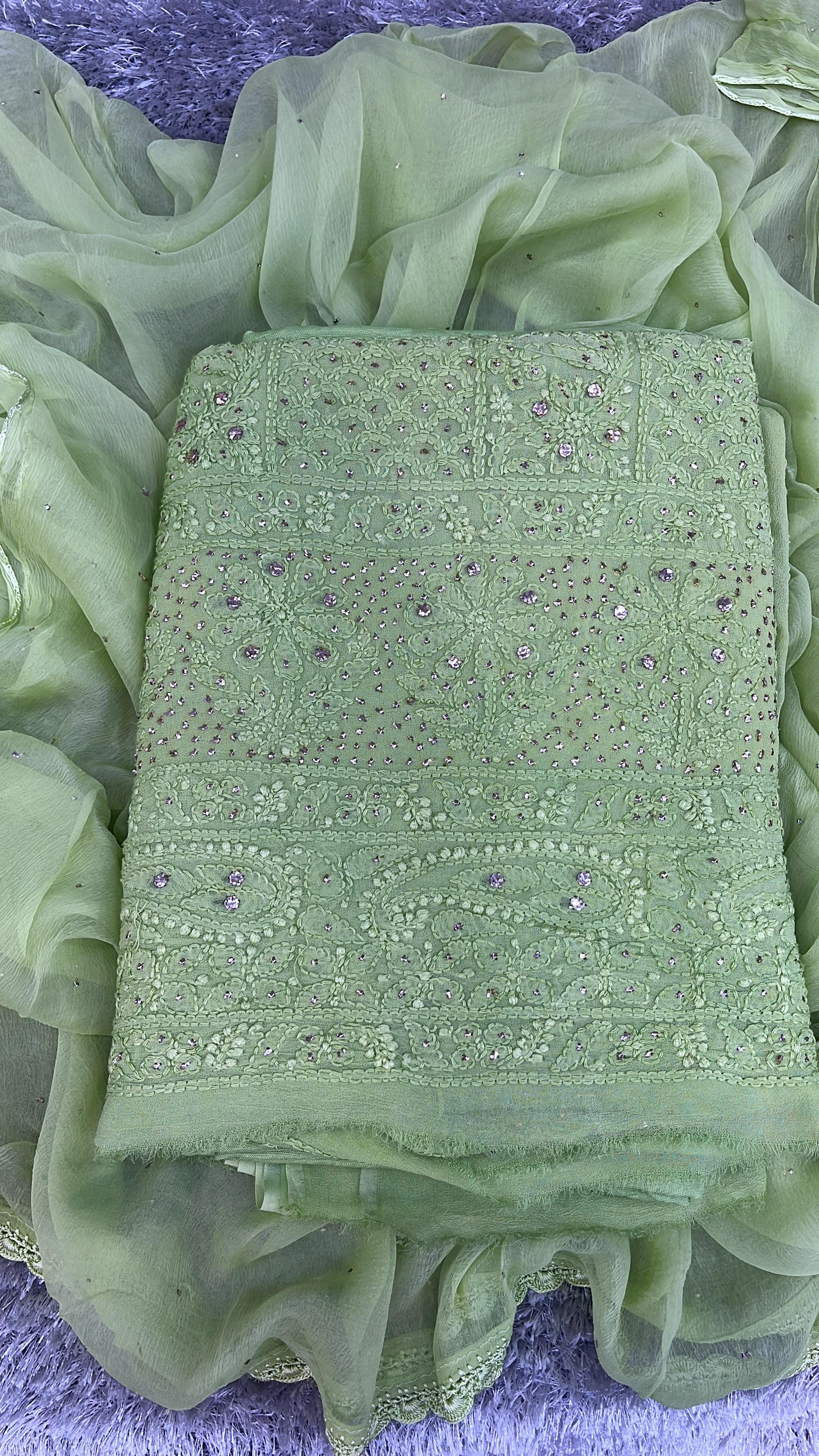Pure Viscous Georgette Full Suit With Chikankari and Mukesh work