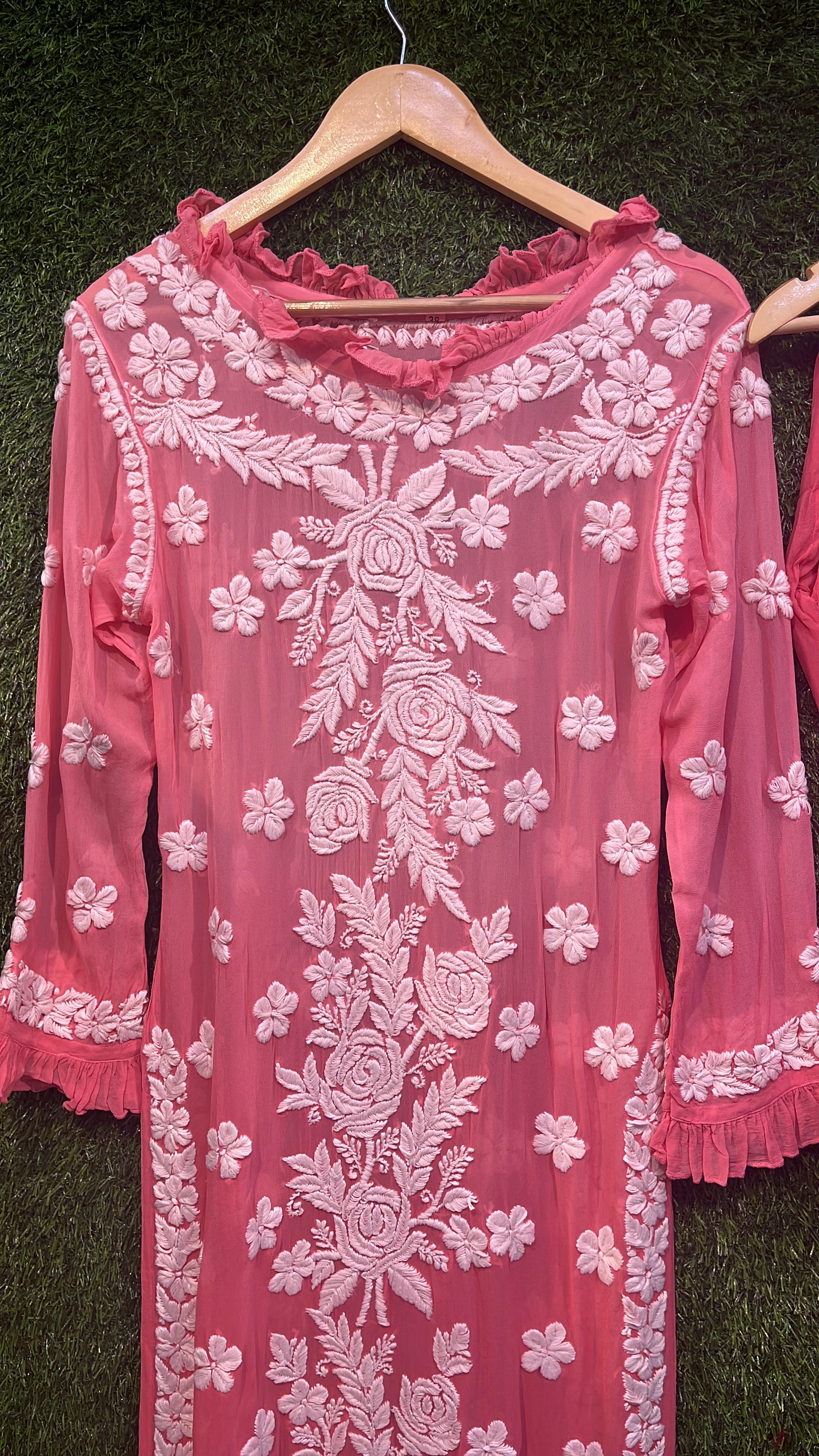 Pure Viscous Georgette Kurta and Palazzo Set with 3D Chikankari work